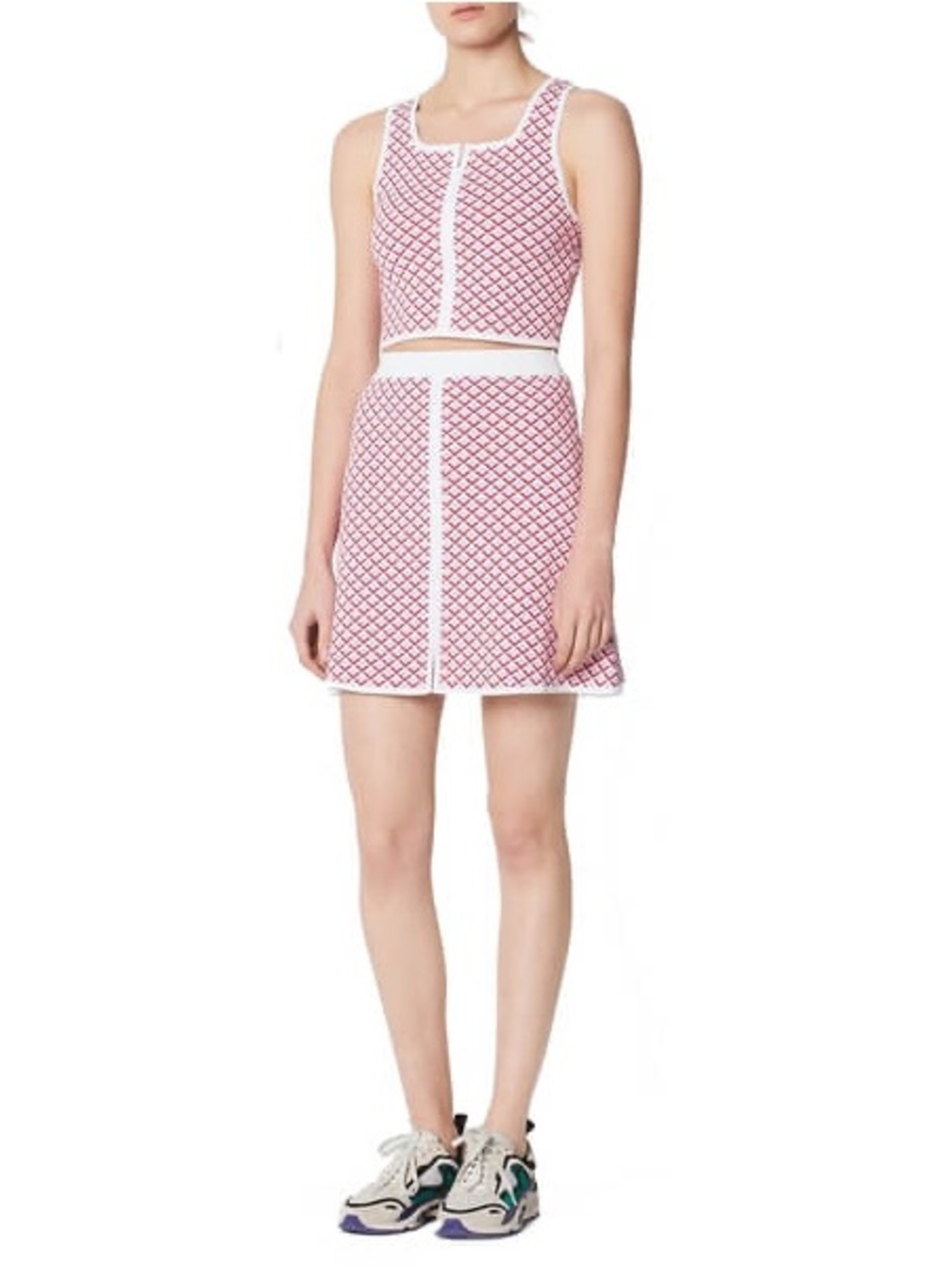Sandro Pink & White Patterned Knit Tank and Skirt Set - Picture 2 of 4